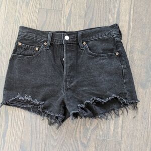 Black Levi Distressed HR Jean Shorts